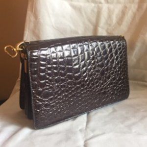 Shiny Crocodile Embossed Dark Brown Bag/Clutch